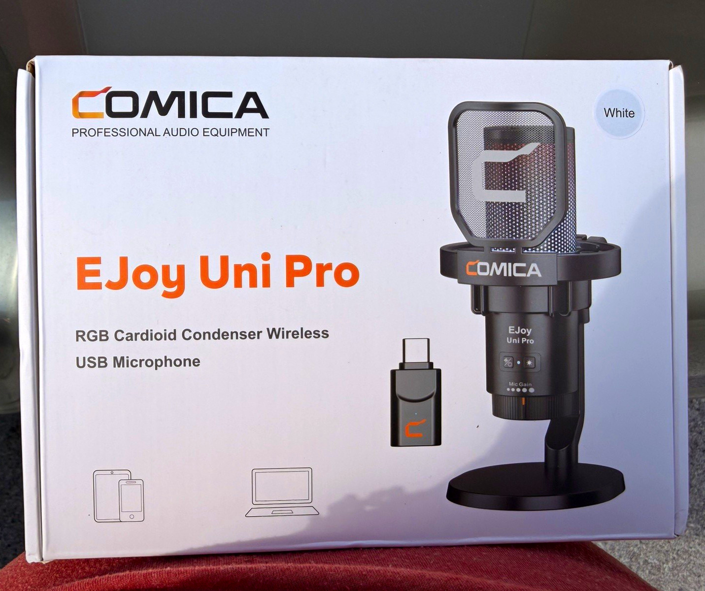 COMICA EJoy Uni Pro USB-C Cardioid Condenser Mic RGB Mute Noise Cancel White