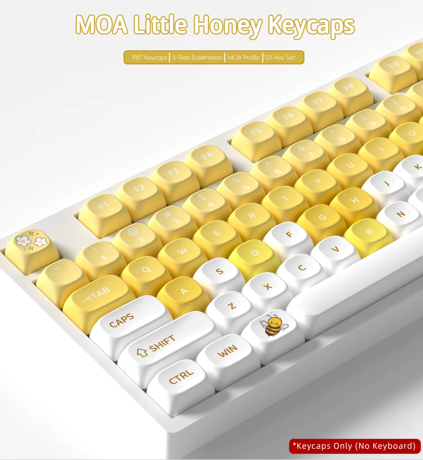 Honey Bee Theme Keycaps MOA Profile PBT Dye Sub 121 Keys Mechanical Keyboard Set
