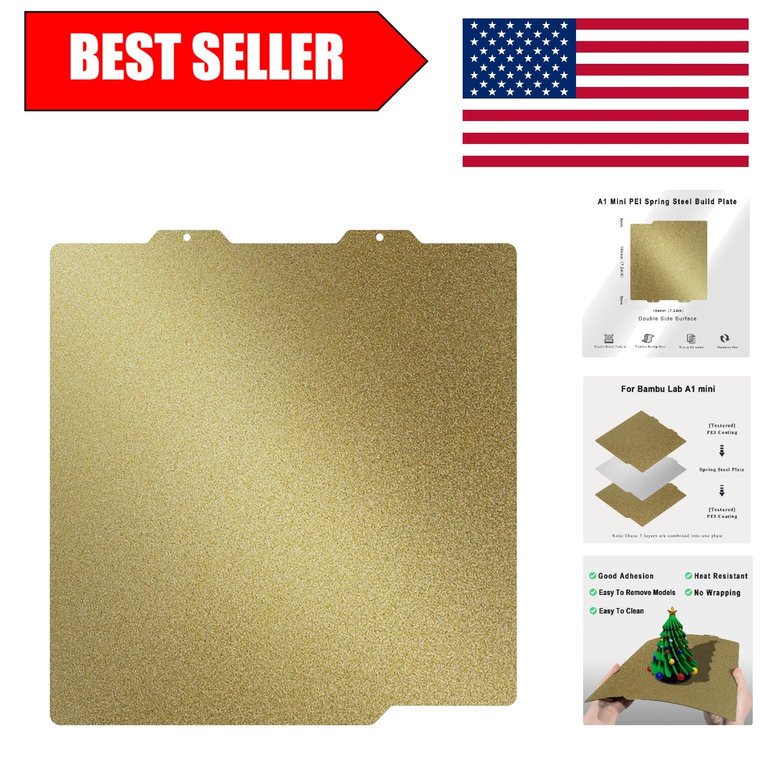 A1mini 184x184mm Textured PEI Build Plate – Hassle-Free 3D Printing Solution