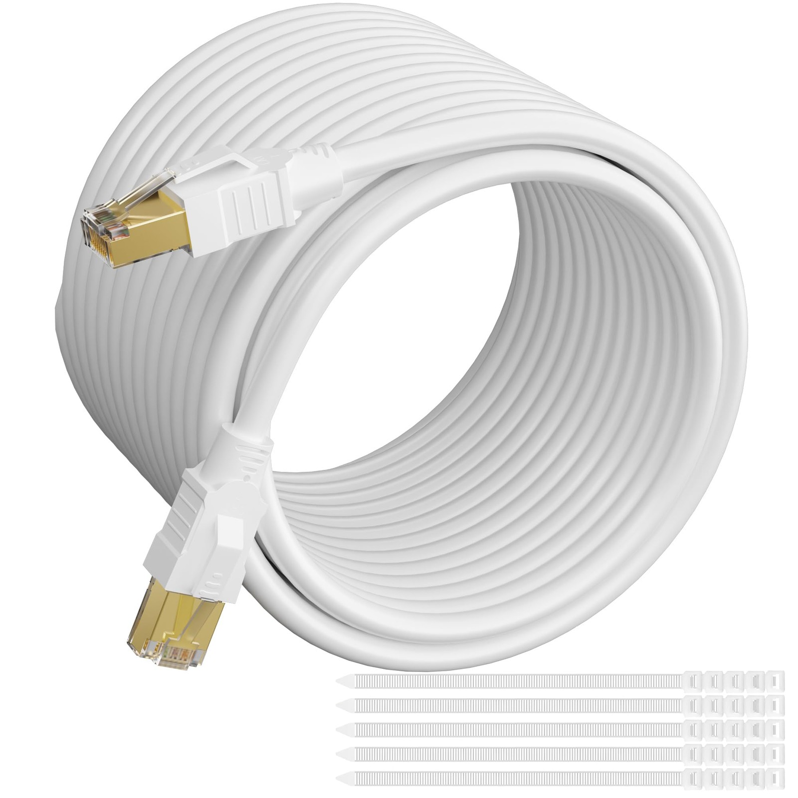 CAT 6E Cat 7 Ethernet Cable 200 Ft White, High-Speed Triple Shielded Internet...