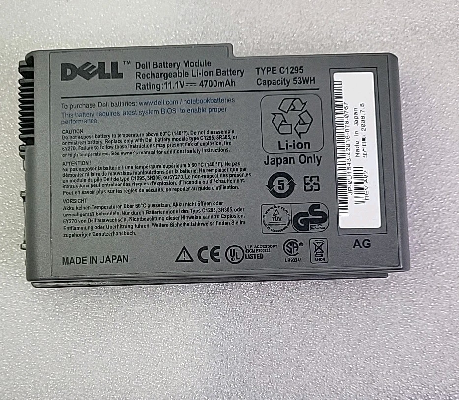 GENUINE DELL Li-ion, Type C1295 Battery 11.1V, 4700mAh, 53WH Capacity Untested