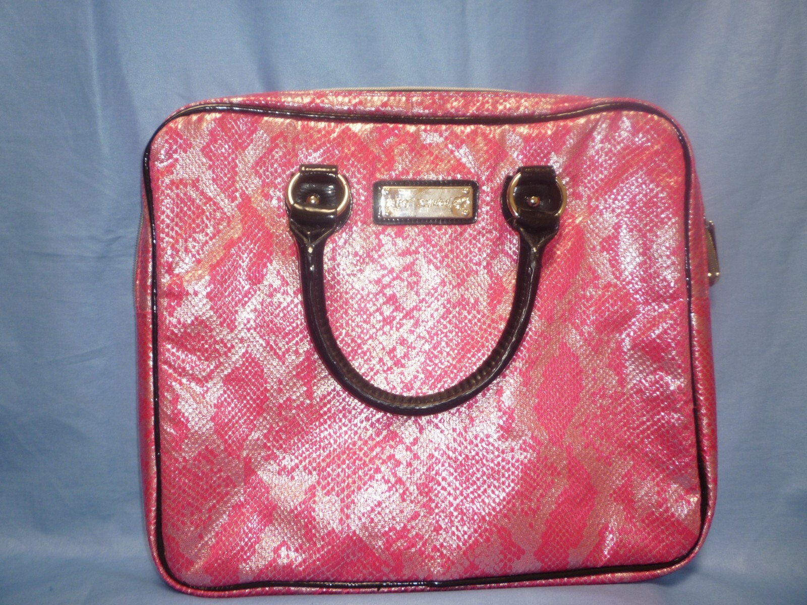  Betsey Johnson Laptop Case Bag Pink Silver Animal Print  