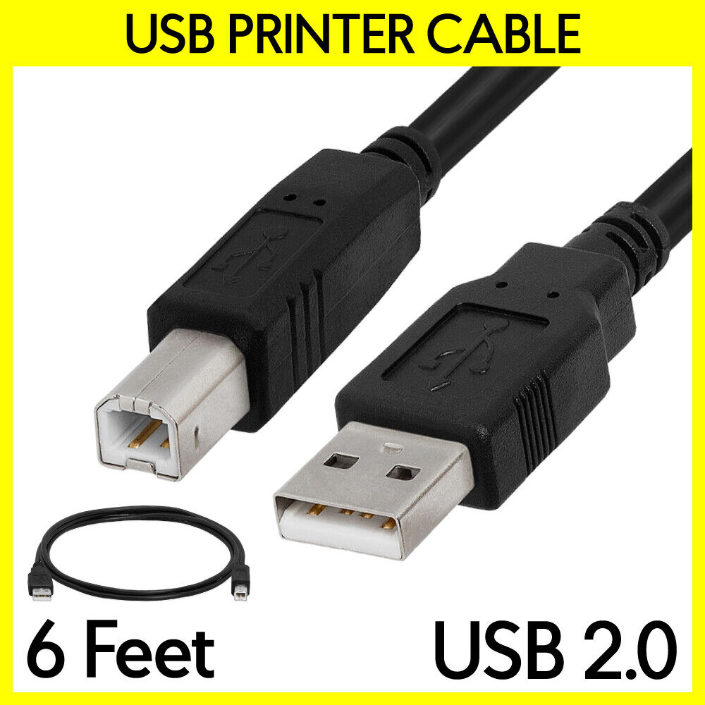 USB Printer Cable 6 FT USB 2.0 Type A to Type B Cord Epson Xerox Canon Samsung