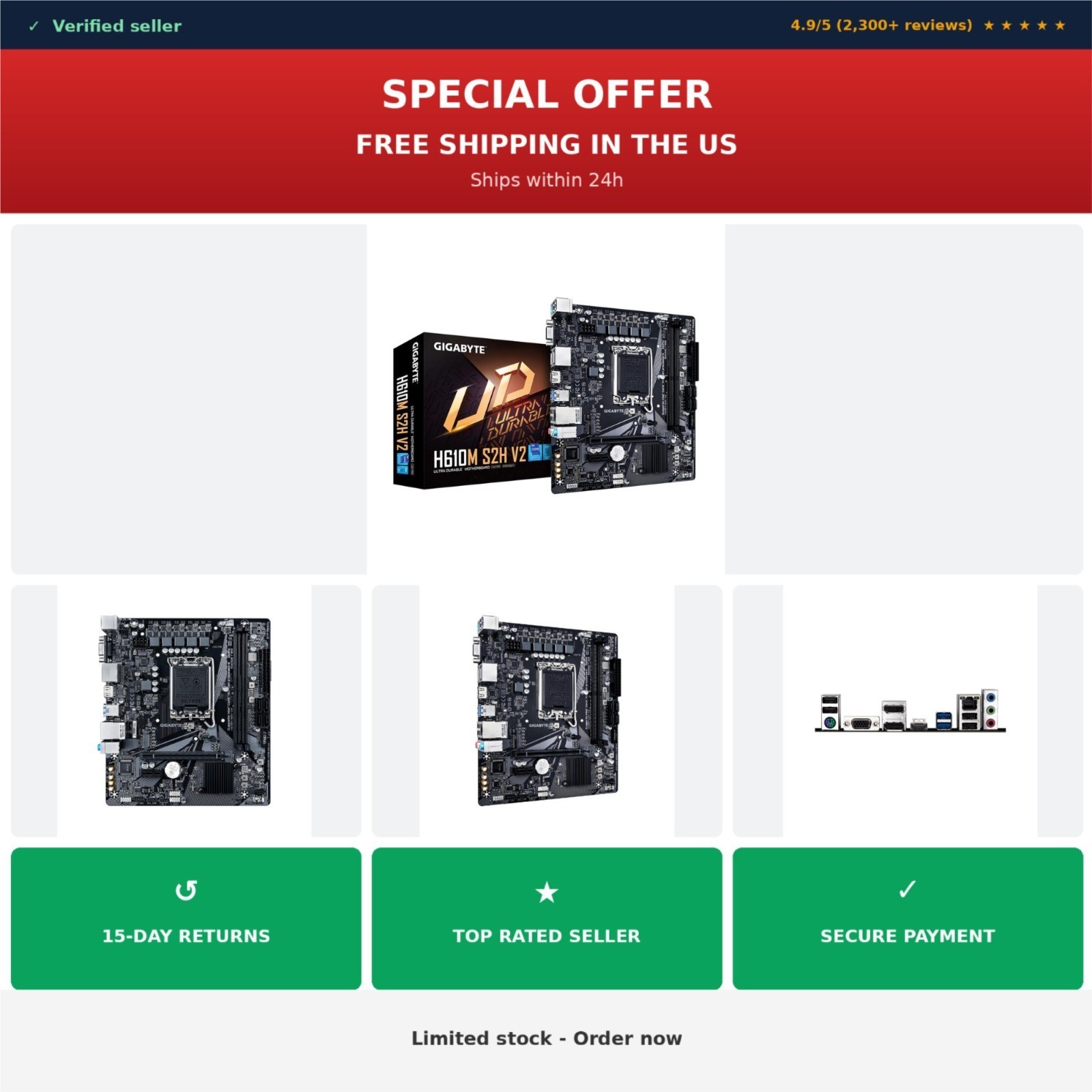 GIGABYTE H610M S2H V2 Motherboard, LGA 1700, DDR5, mATX, PCIe 4.0, USB-C, HDMI