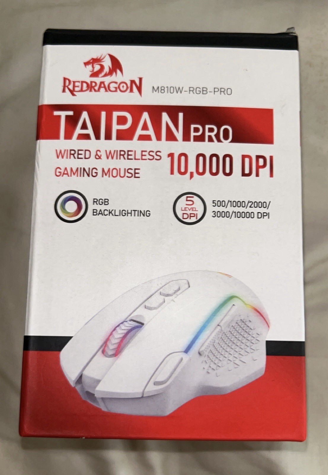 Redragon Taipan Pro M810 Wireless Gaming Mouse Dual Mode RGB White M810W-RGB-PRO