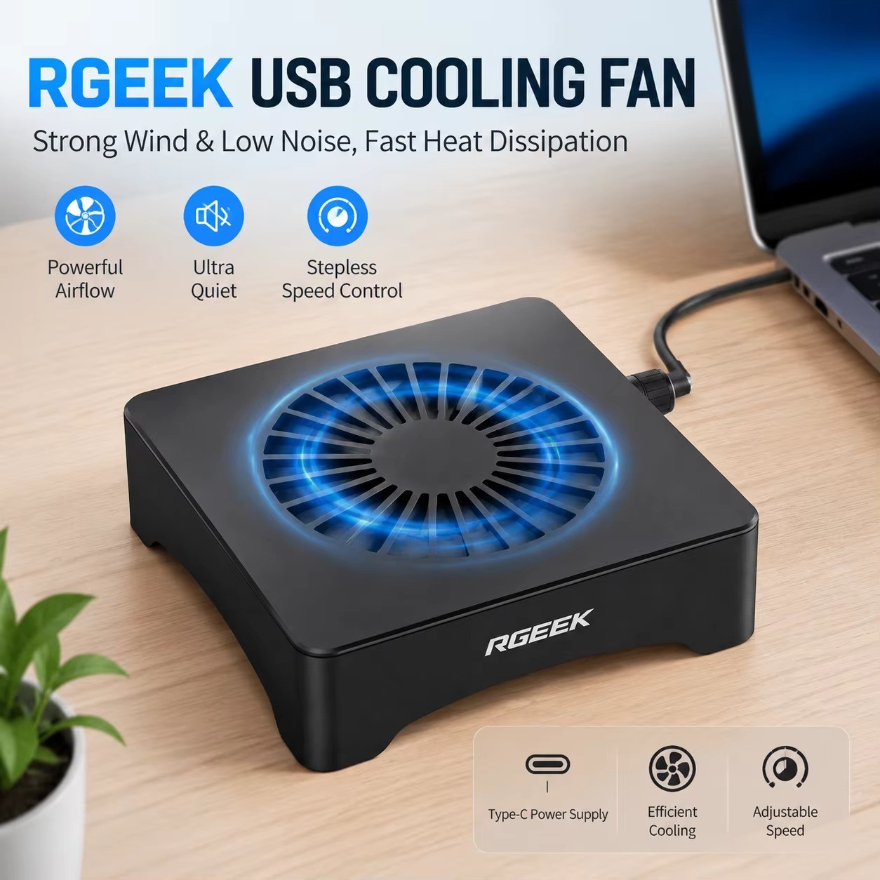 RGEEK 120mm USB Cooling Fan Stand Adjustable Speed for Mini PC Router NUC