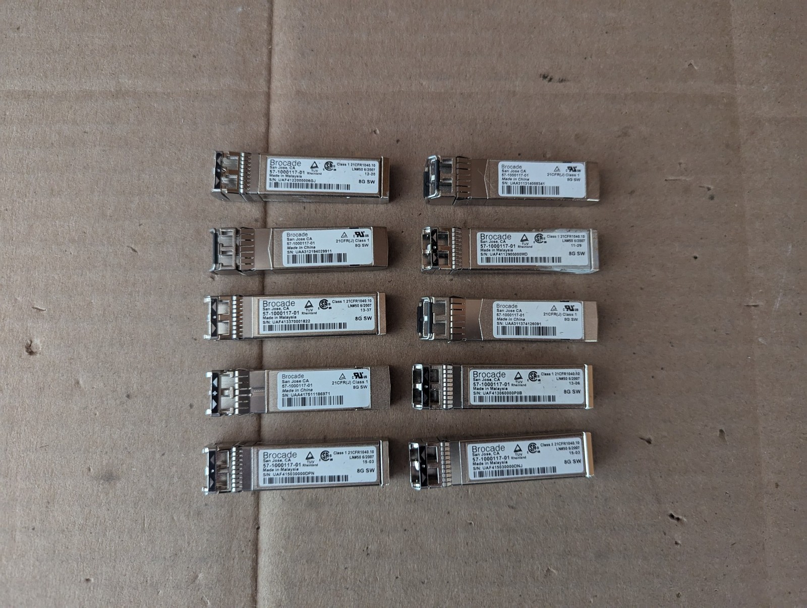 LOT OF 10 BROCADE 57-1000117-01 8G SW TRANSCEIVER MODULE
