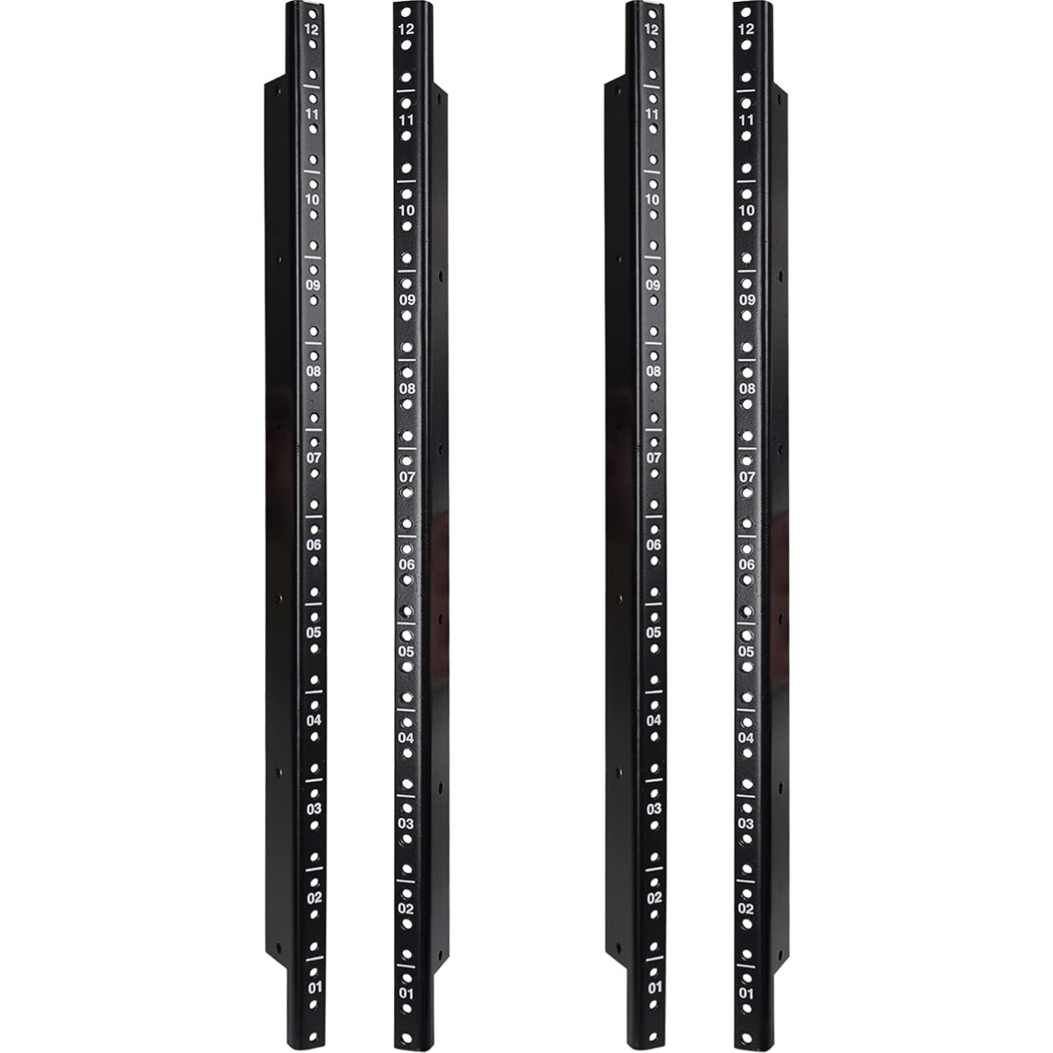 Pro Audio 4-Pack 12U Rack Rails - Black Finish with Installation Screws Included
