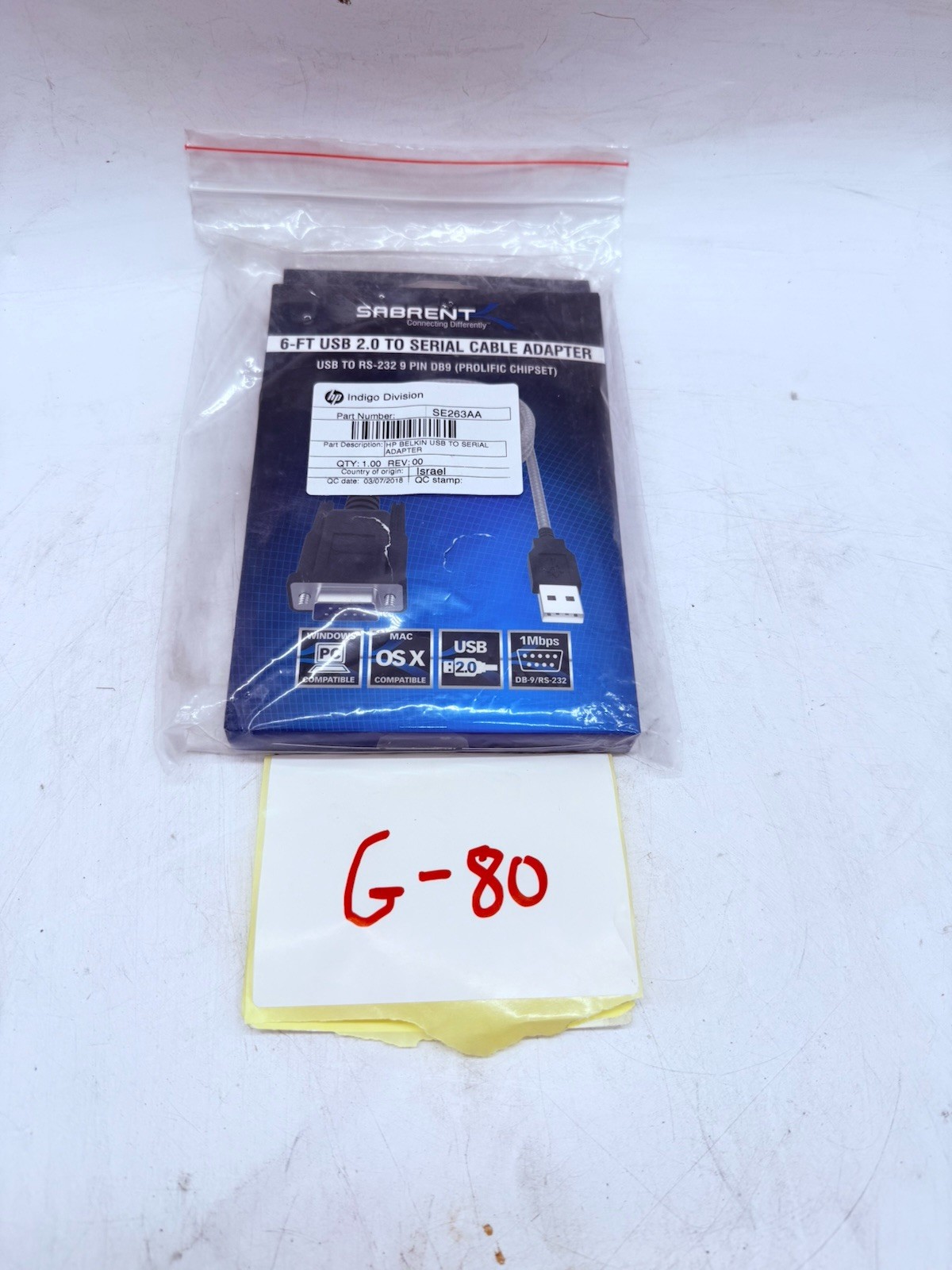 Genuine HP Indigo SE263AA Belkin USB to RS232 Serial DB9 Adapter Sabrent New