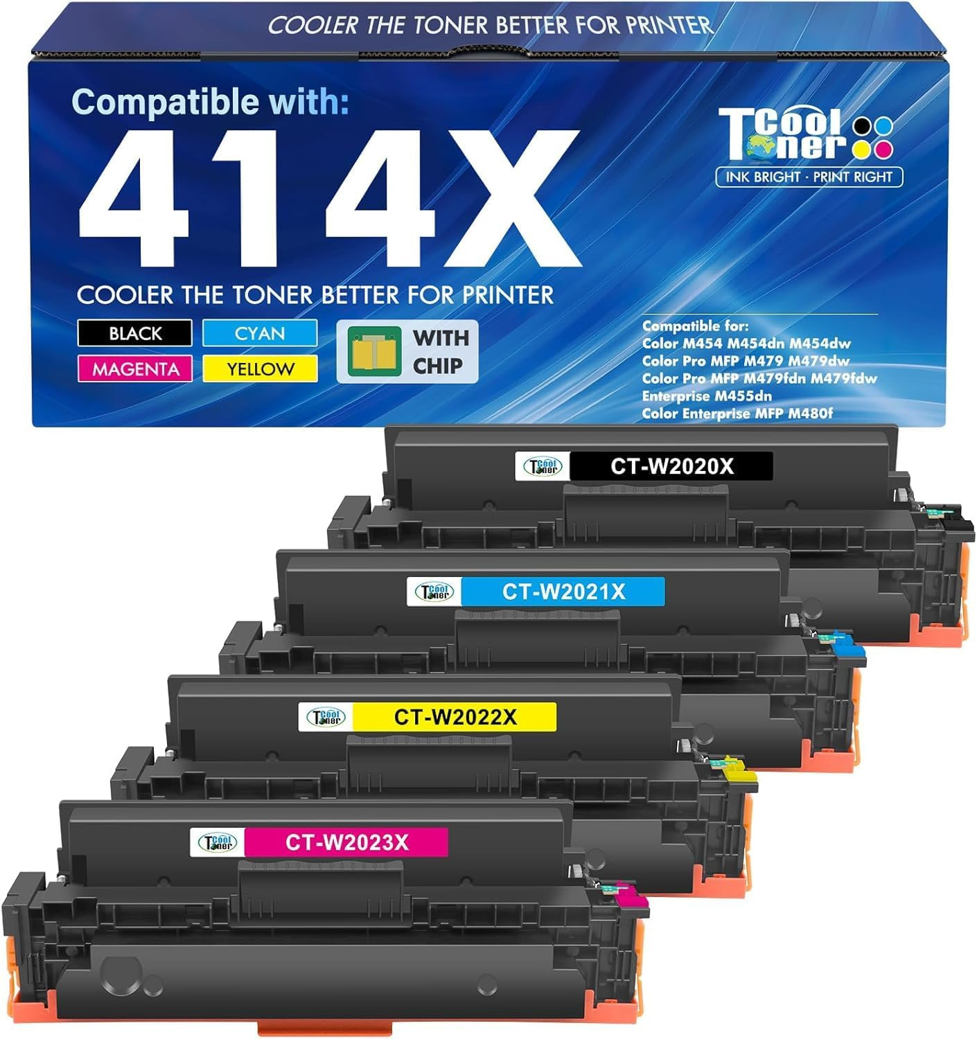 414X Toner Cartridges 4 Pack High Yield MFP M479Fdw M454Dw Compatible for HP414X