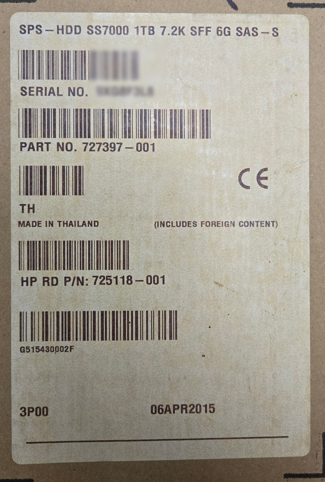 NEW HPE 3PAR 7000 M6710 1TB 7.2K 6G SAS SFF Hard Drive 727397-001 QR498A