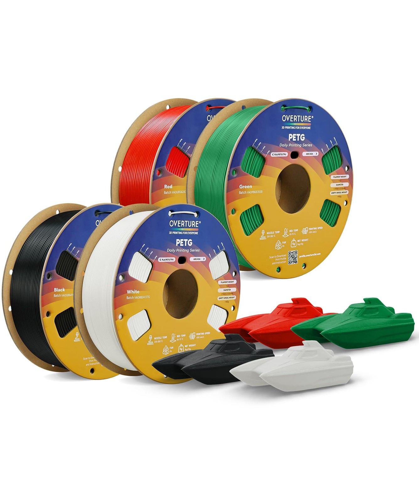 OVERTURE PETG Filament 1.75mm Bundle 4kg, High Speed 3D Printer Filament, Nea...
