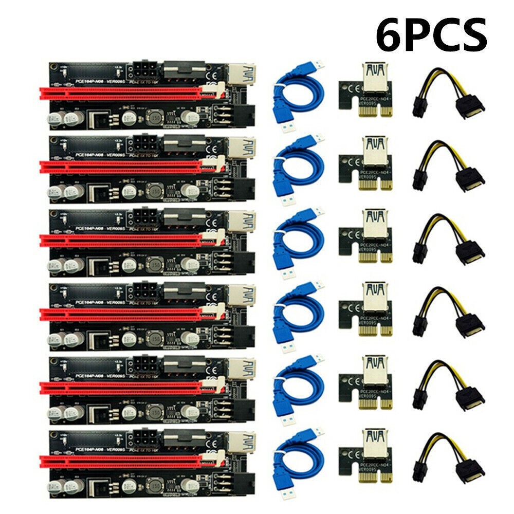 6Pcs Newest USB 3.0 Pci-E Riser Ver 009S Express 1X 4X 8X 16X Extender Set