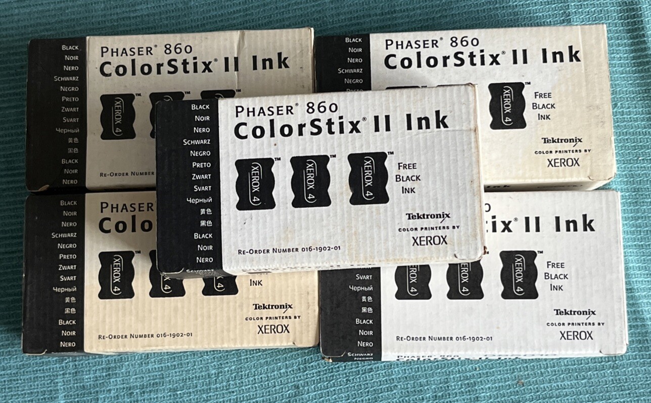 5 Sealed BOXES of NEW Tektronix ColorStix II Black Solid Ink Phaser 860 Genuine