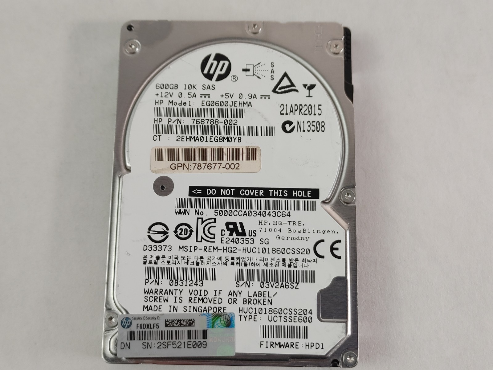 Lot of 2 Hitachi HP HUC101860CSS204 600 GB SAS 3 2.5 in Enterprise Drive