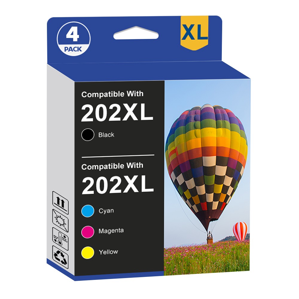202XL Ink Replacement for Epson 202XL WorkForce WF-2860 XP-5100 Printer (4 Pack)