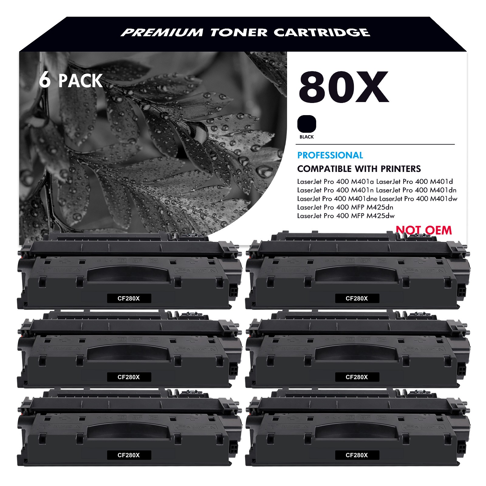 6PK Black CF280X 80X Toner Cartridge for HP LaserJet 400 M401dw M401dne P2035