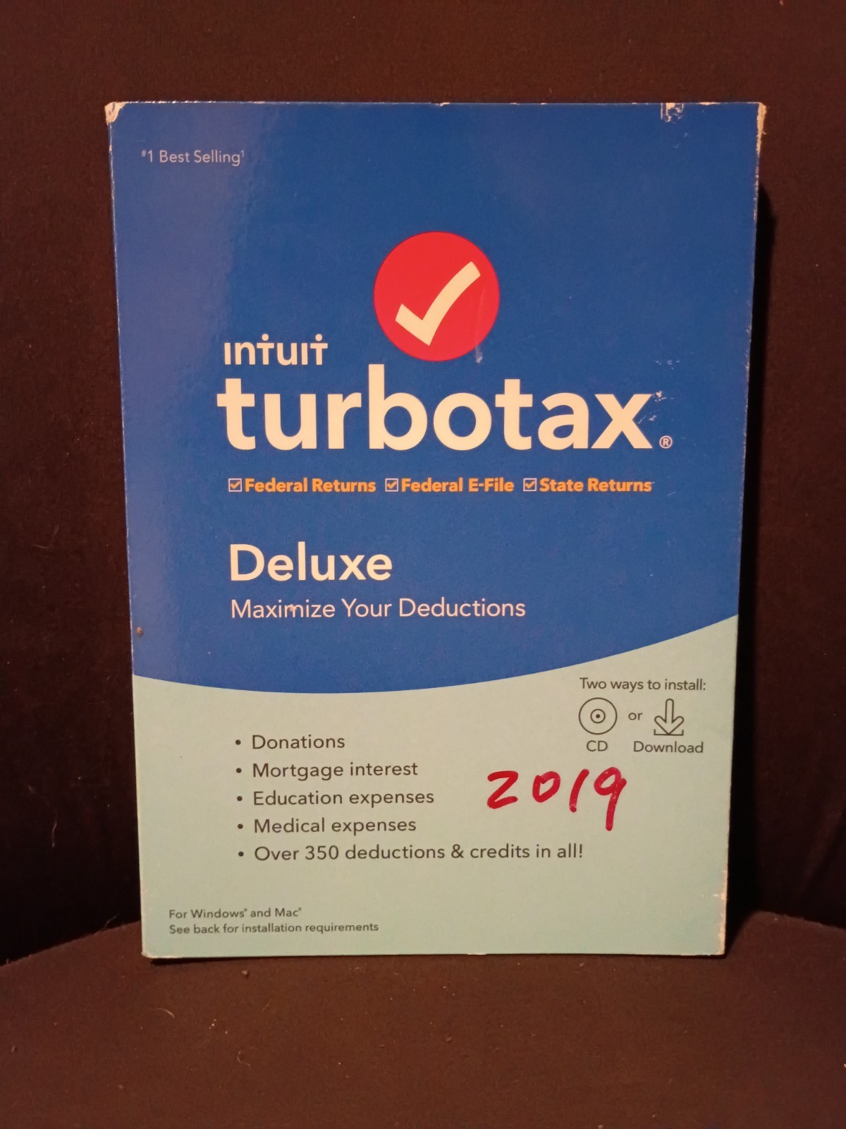 Intuit TurboTax Deluxe For Tax Year 2019 Windows Or Mac PC CD New