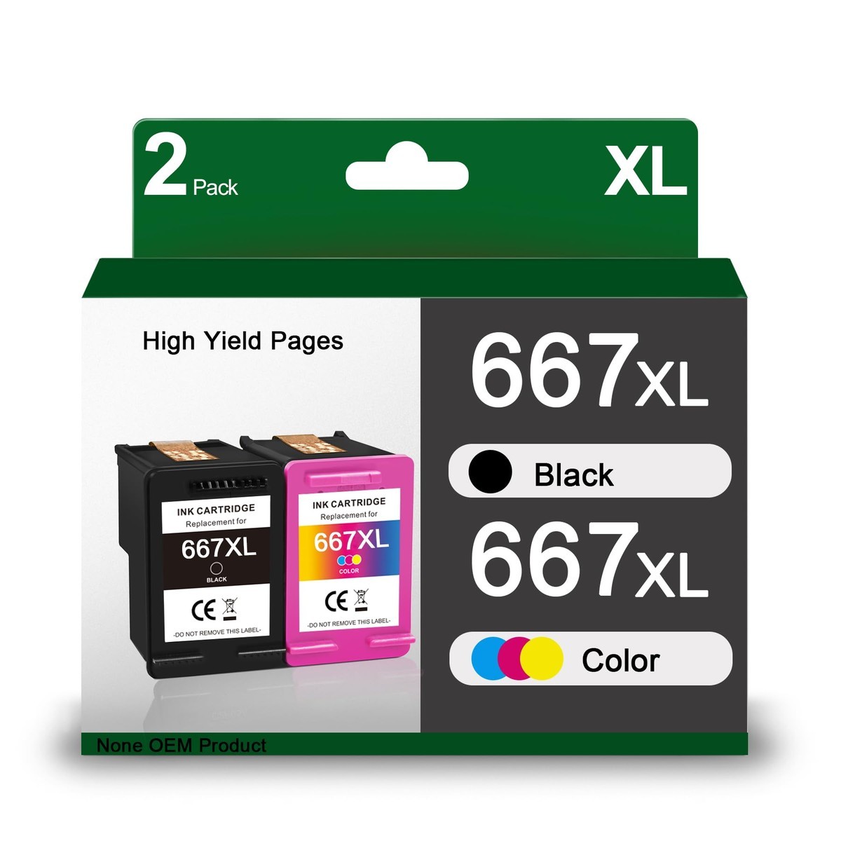 VINKVINK 667XL Black and Color 2 Pack for HP Deskjet 1275 2375 2775 6075 6475