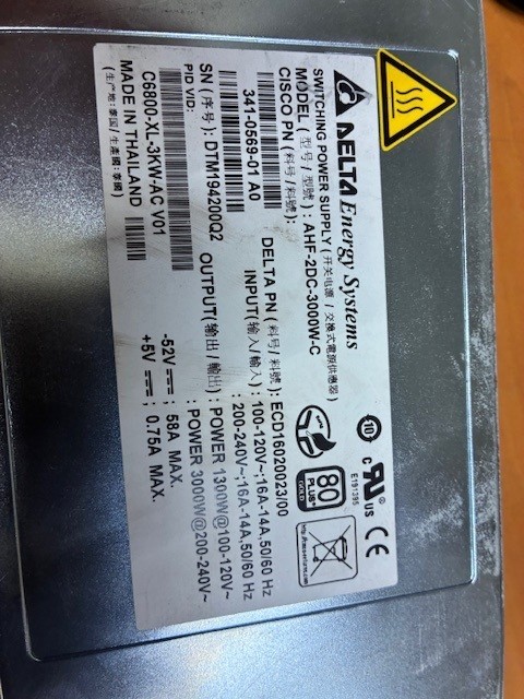 Lot of 3 Delta AWF-2DC-3200W Power Supply C9400-PWR-3200AC