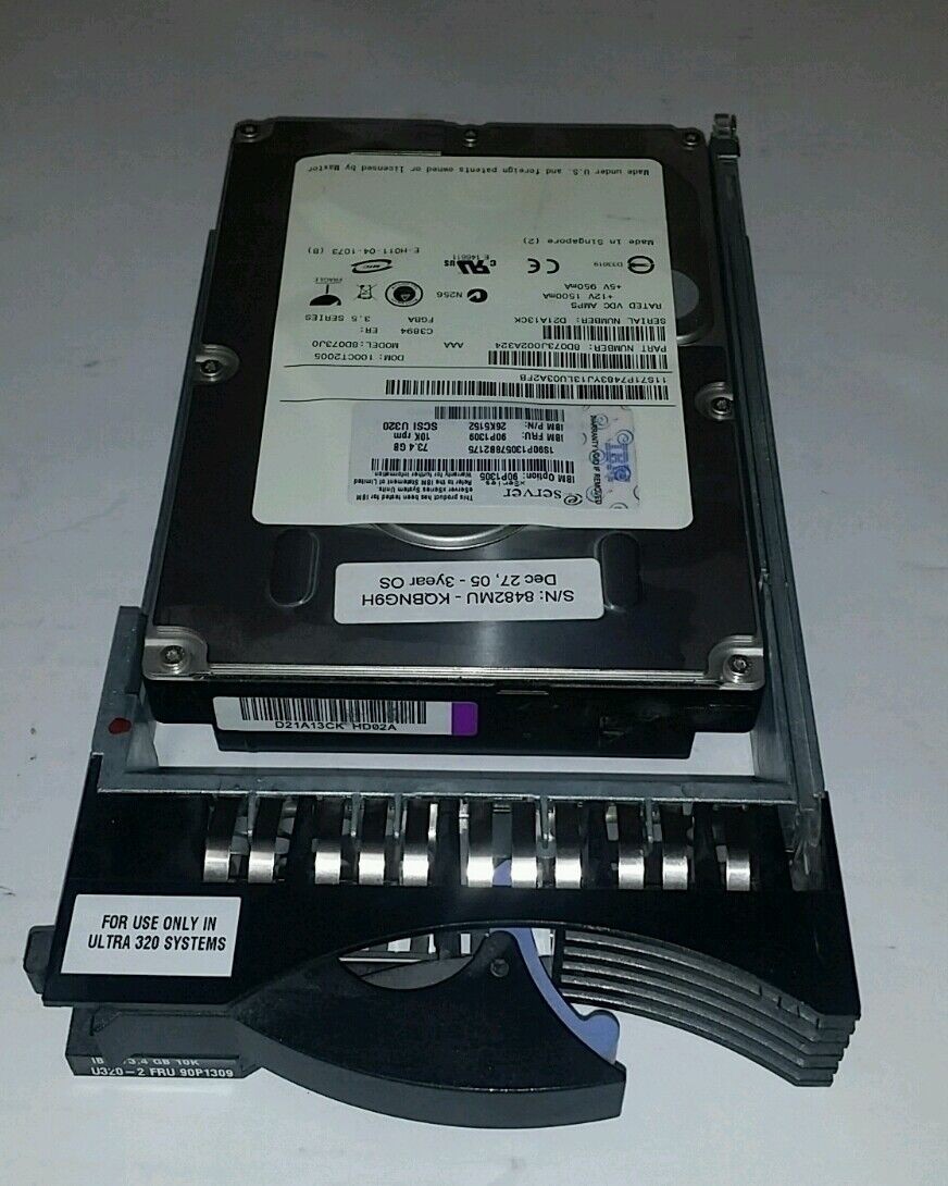 IBM 90P1309 73.4GB 10K U320 26K5152 BD073J0 w/ tray @@@