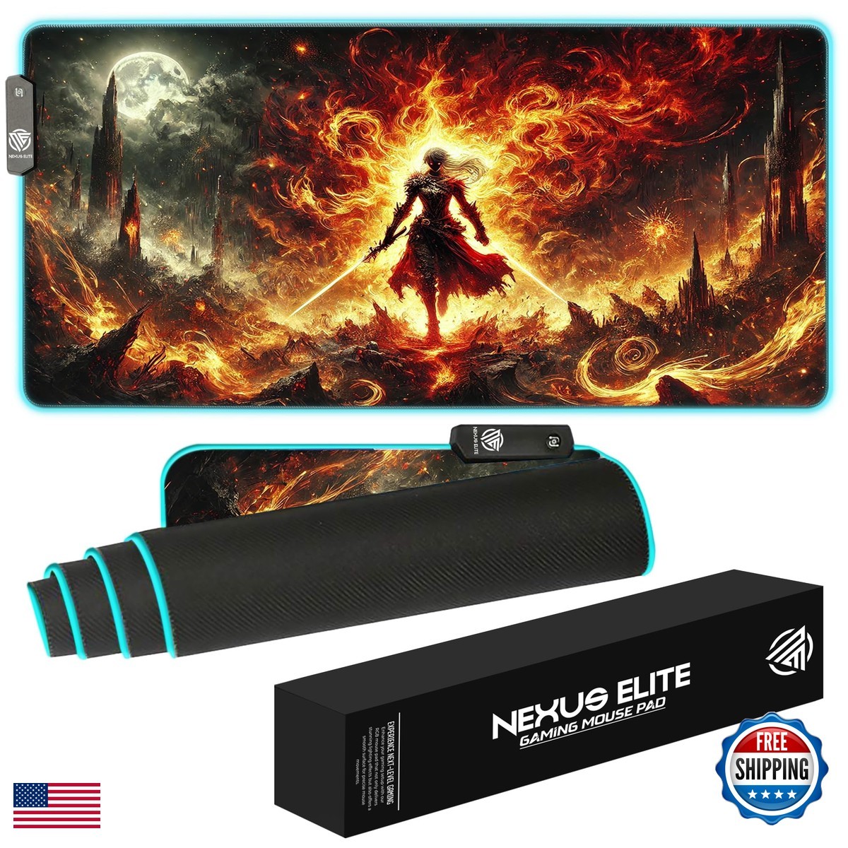 Nexus Elite RGB Gaming Mouse Pad Large Extended 35.4x15.7in XXL LED for Desk