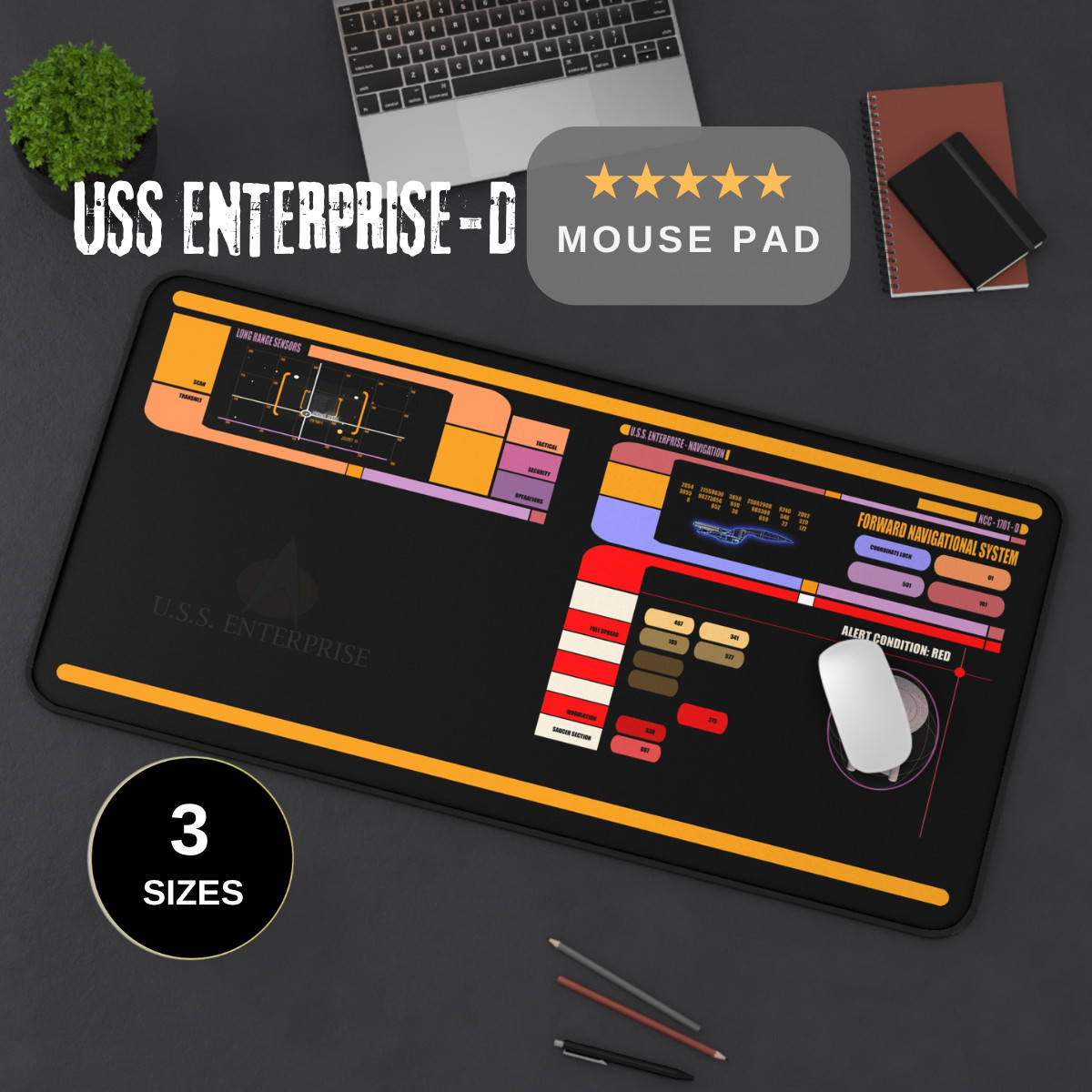 Star Trek LCARS Mousepad, USS Enterprise E Desk Mat I Gaming Pad, Trekkie Gift