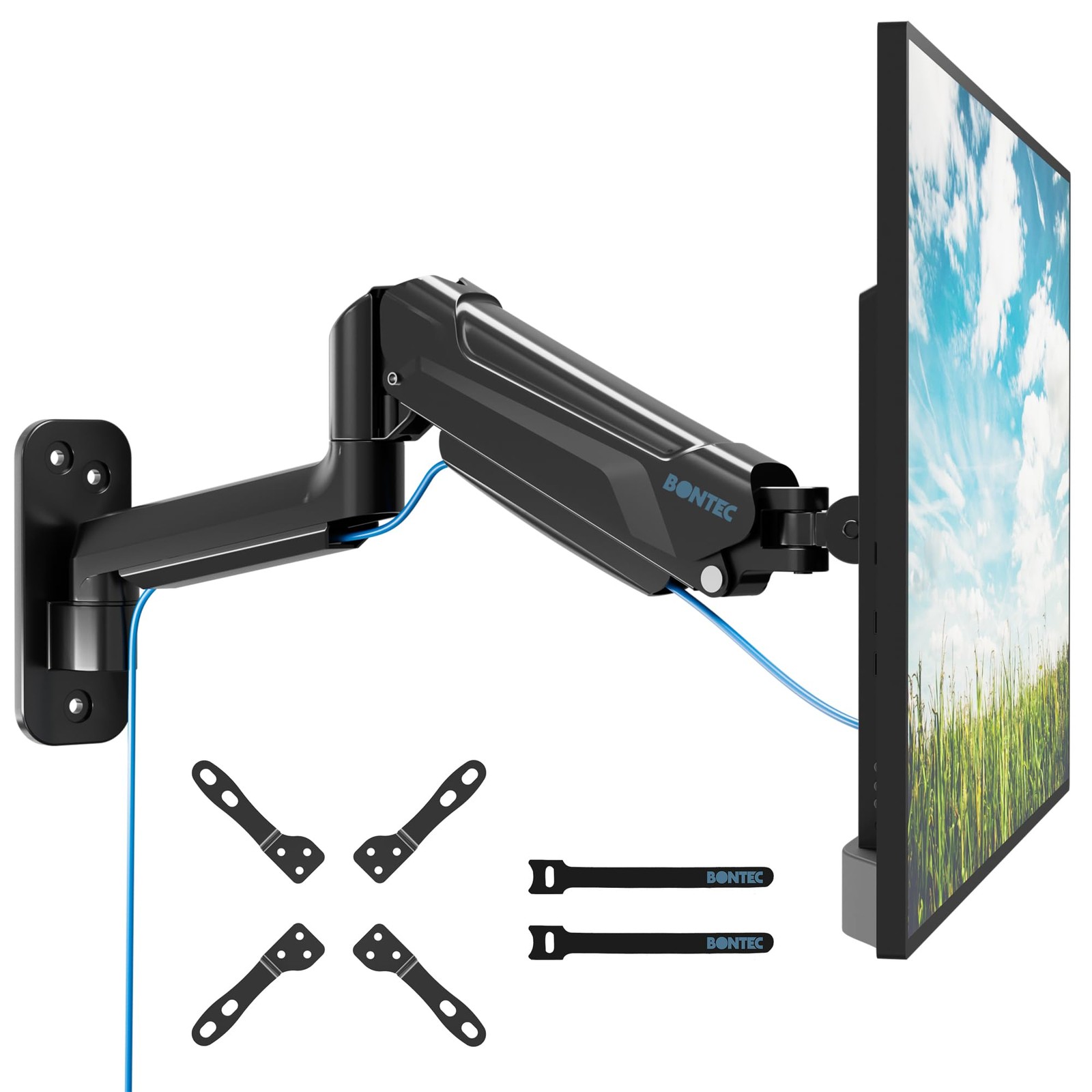 BONTEC Monitor Wall Mount Arm, VESA Gas Spring Height 13-42 inch, Black 