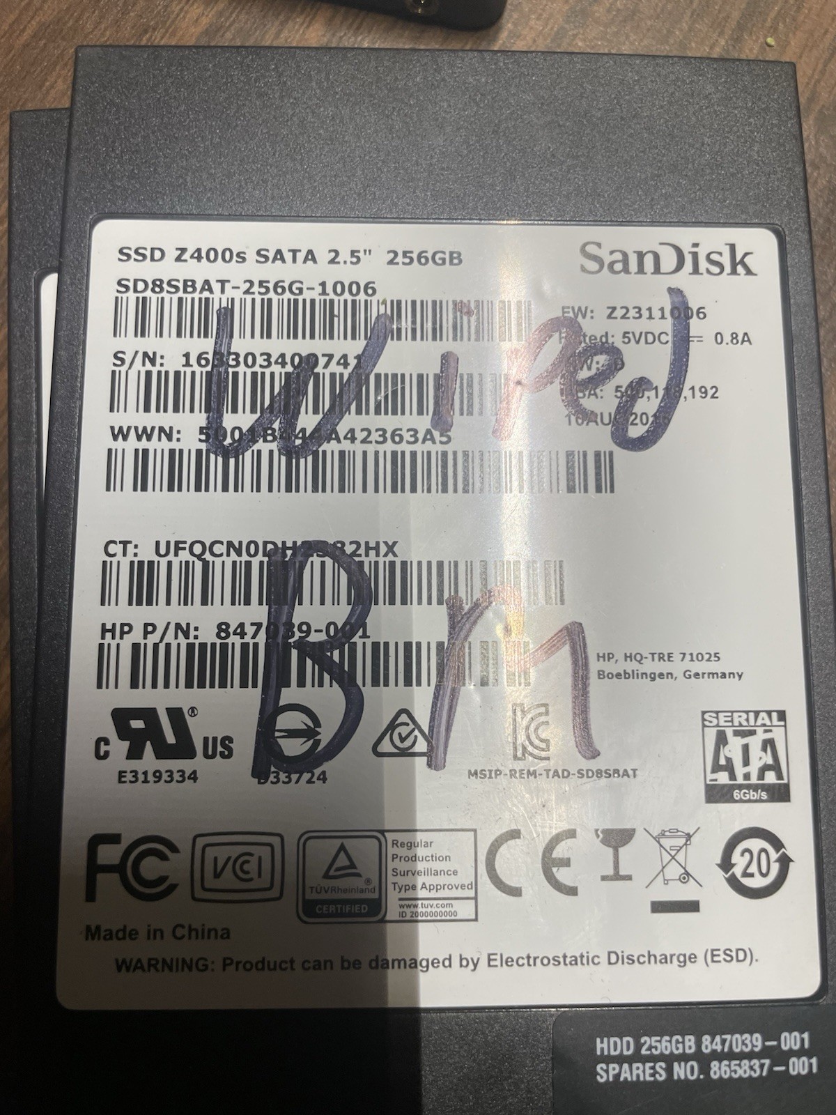 SANDISK Z400s 256GB 2.5" SATA SSD SD8SBAT-256G-1012
