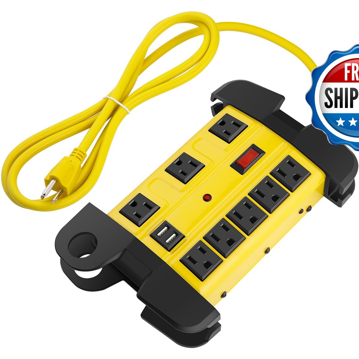 CCCEI Surge Protector Power Strip with USB - Yellow 6ft