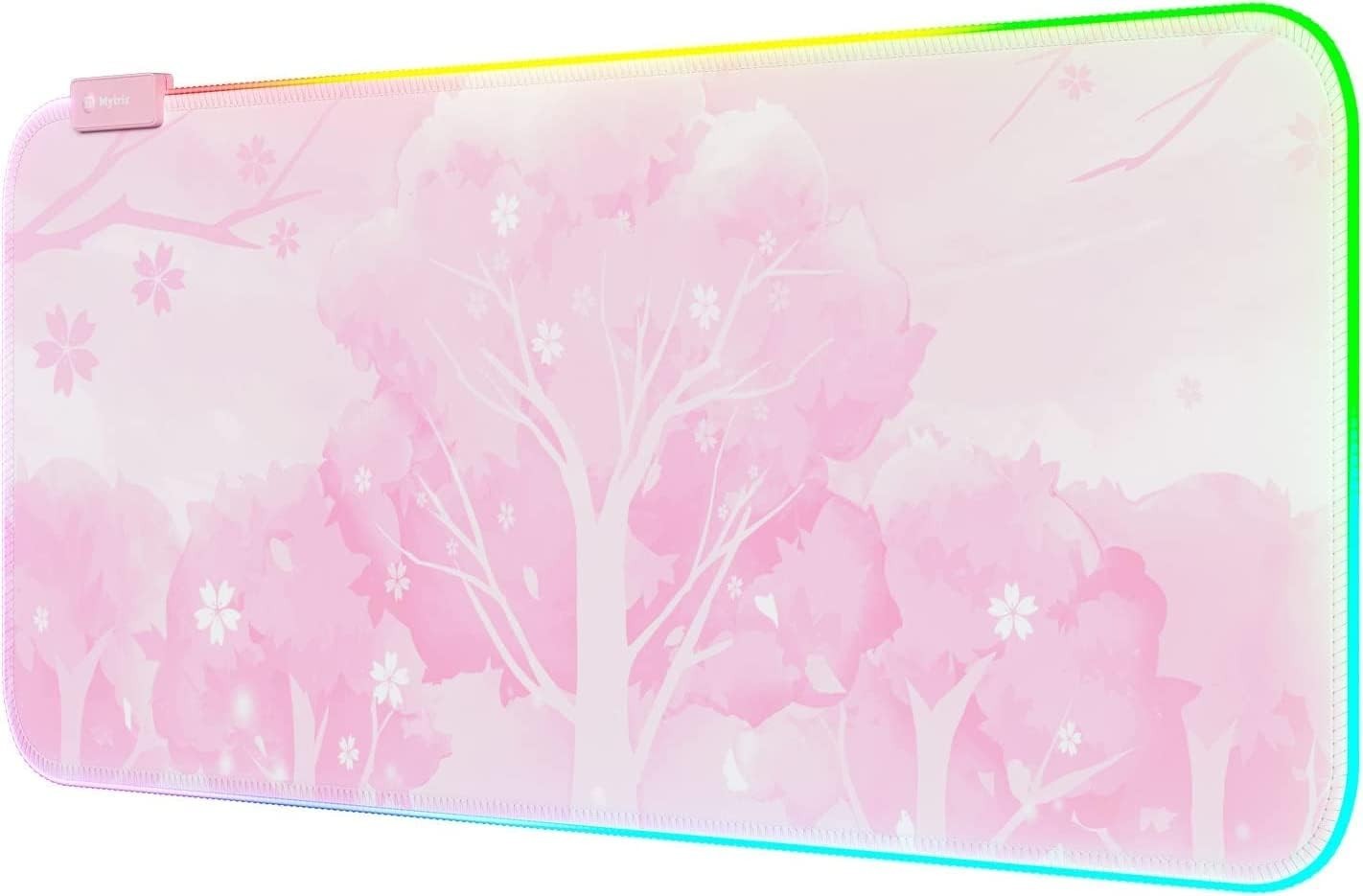 Stylish Pink Sakura Gaming Mouse Pad - Enhanced RGB Lighting & Non-Slip Base