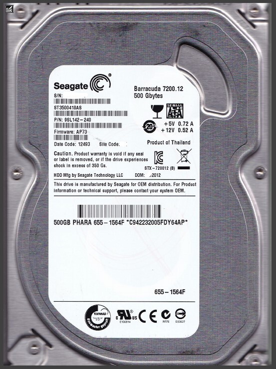 ST3500418AS  9SL142-240 500GB 3.5" SATA 2012 SEAGATE APPLE 655-1564F MAC READY