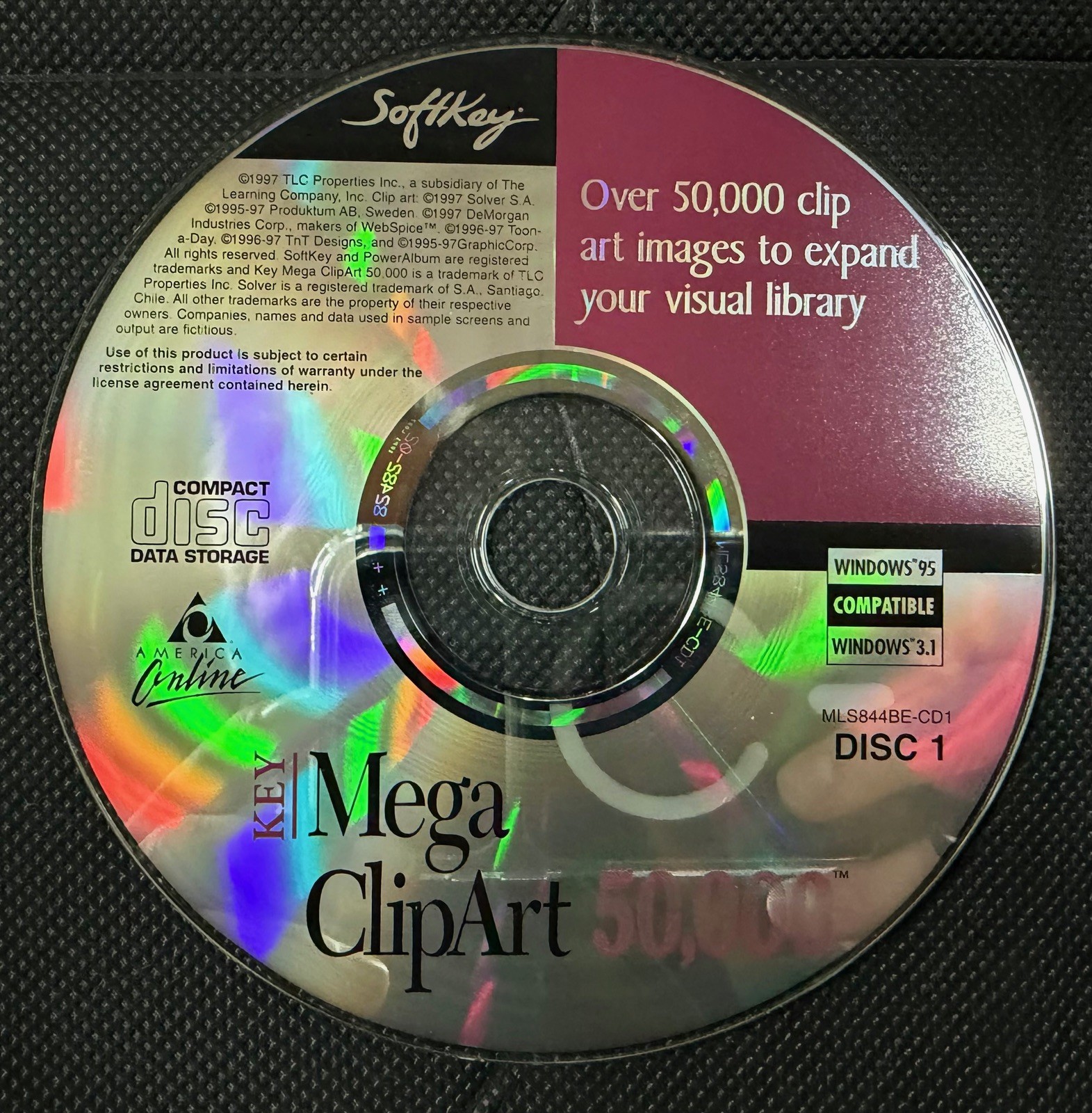 Vintage 1997 SoftKey Mega ClipArt 50,000 2 Disc CD-ROM Set Windows 3.1 95