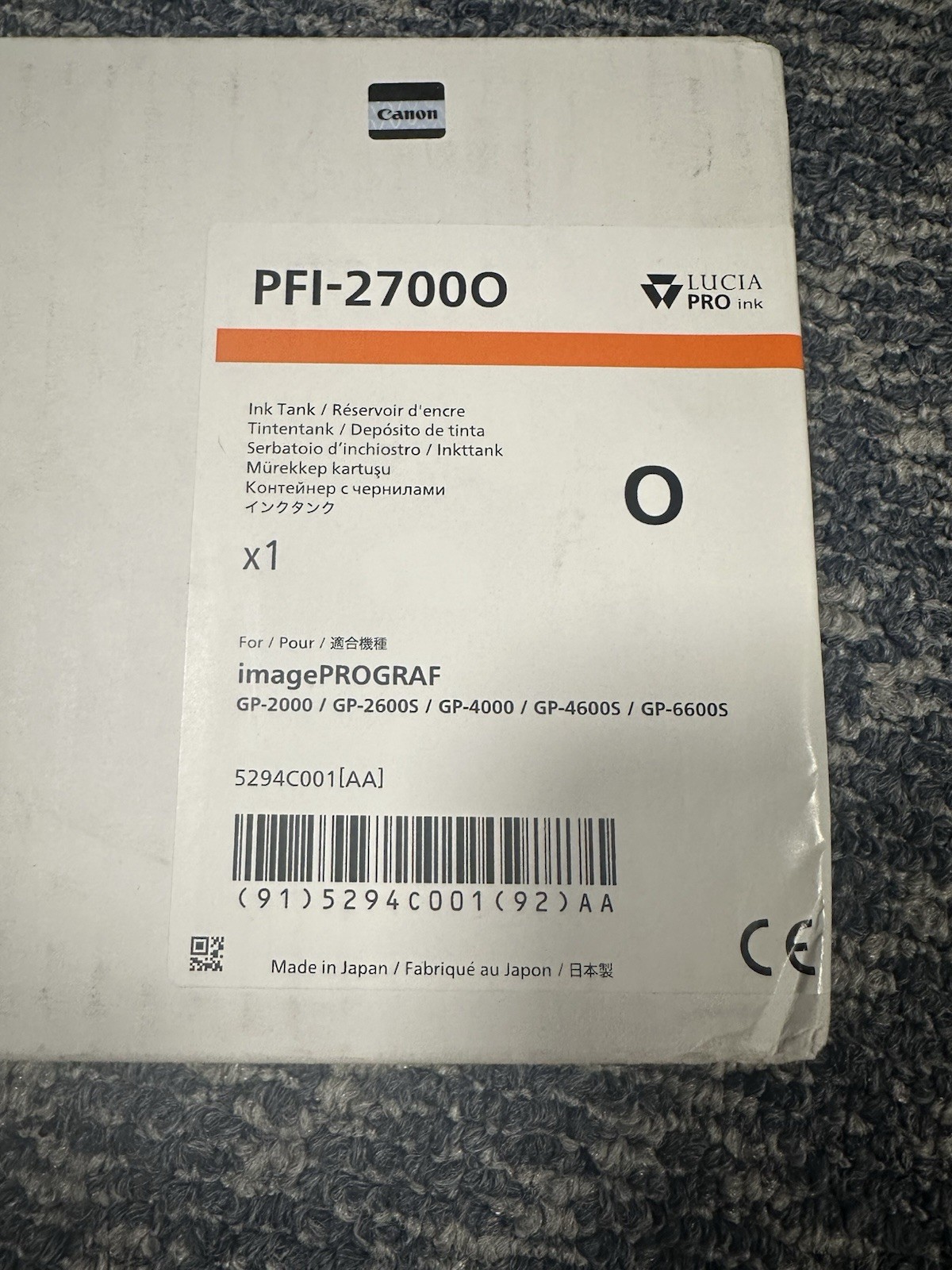 Canon PFI-2700O Original Inkjet Ink Cartridge - Orange 