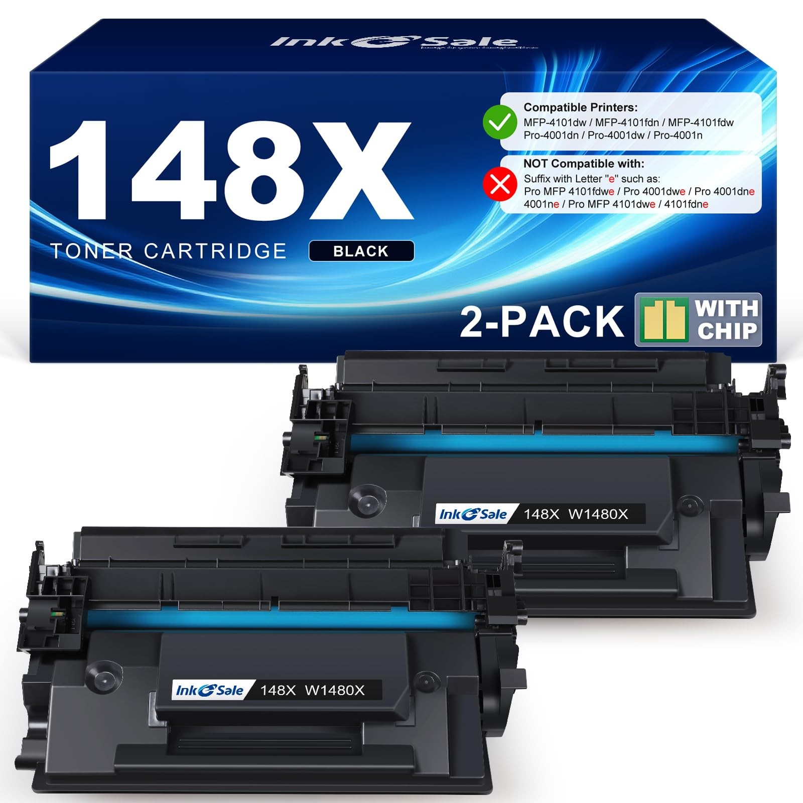 2 Pack Black 148X Toner Cartridge High Yield for HP LaserJet Pro 4001/4101