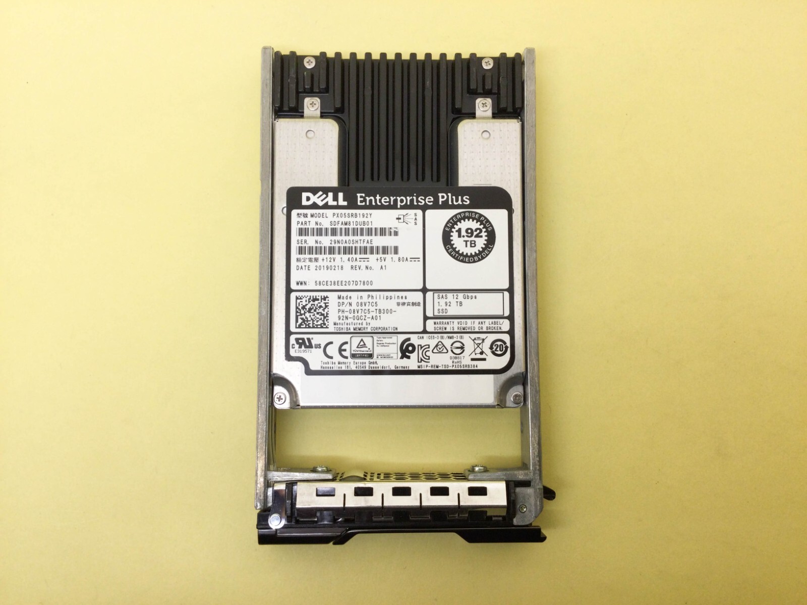 8V7C5 Dell 1.92TB SAS 12Gb/s Read Intensive 2.5in SSD PX05SRB192Y 08V7C5