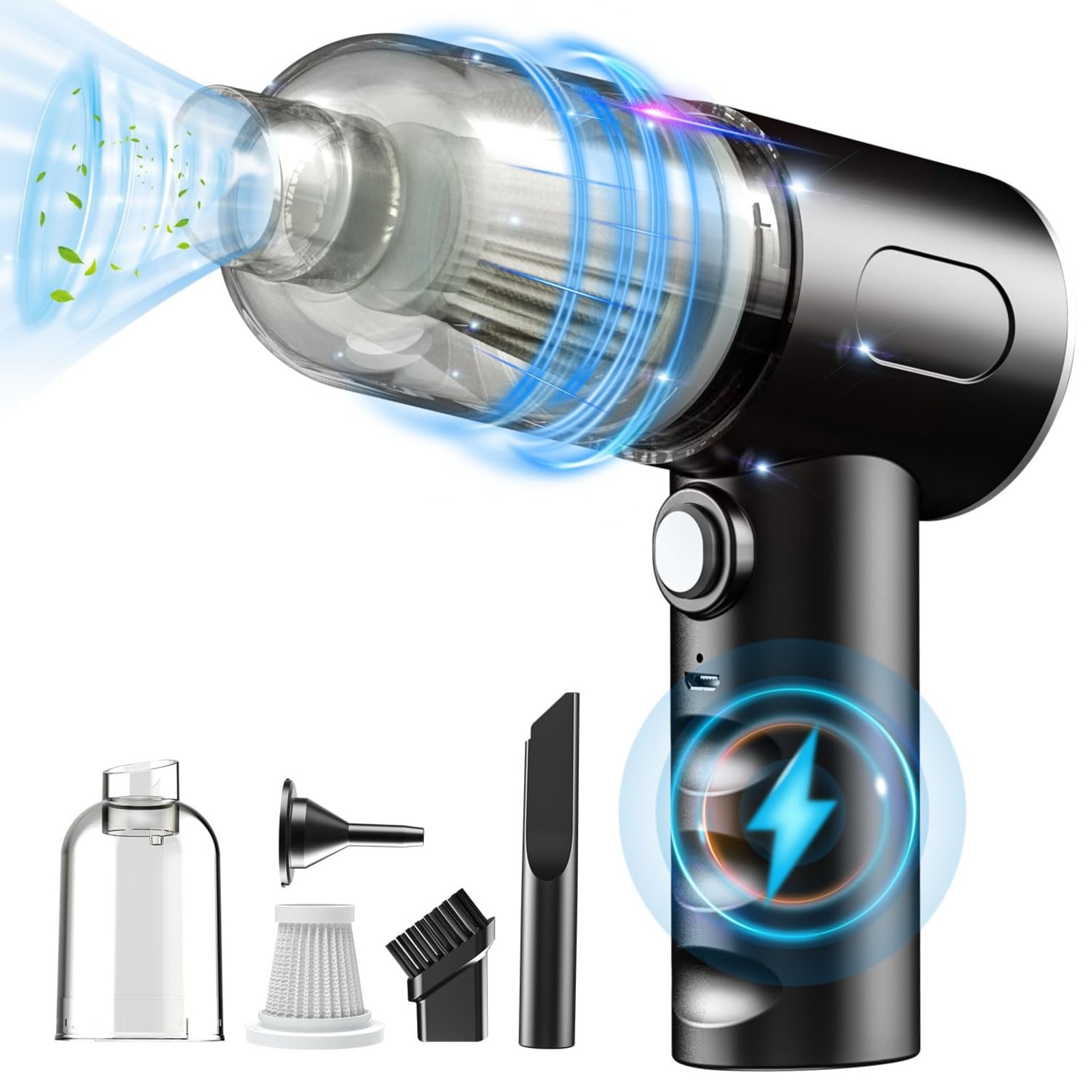 3-in-1 Electric Air Duster Vacuum Keyboard Cleaner Black USB-C Rechargeable