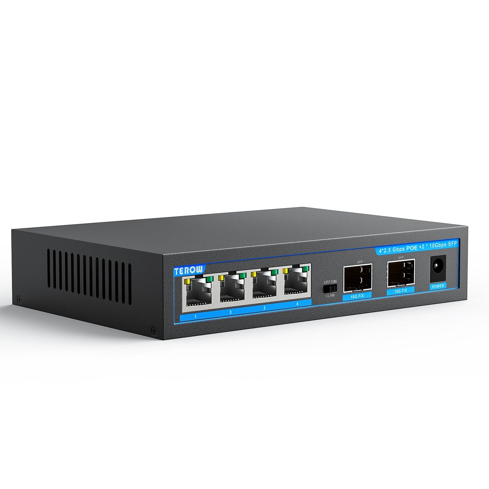 2.5Gb 4 Port PoE RJ45 and 2 10Gb SFP+ Uplink PoE+ Switch Up to 30W Total 65W NAS