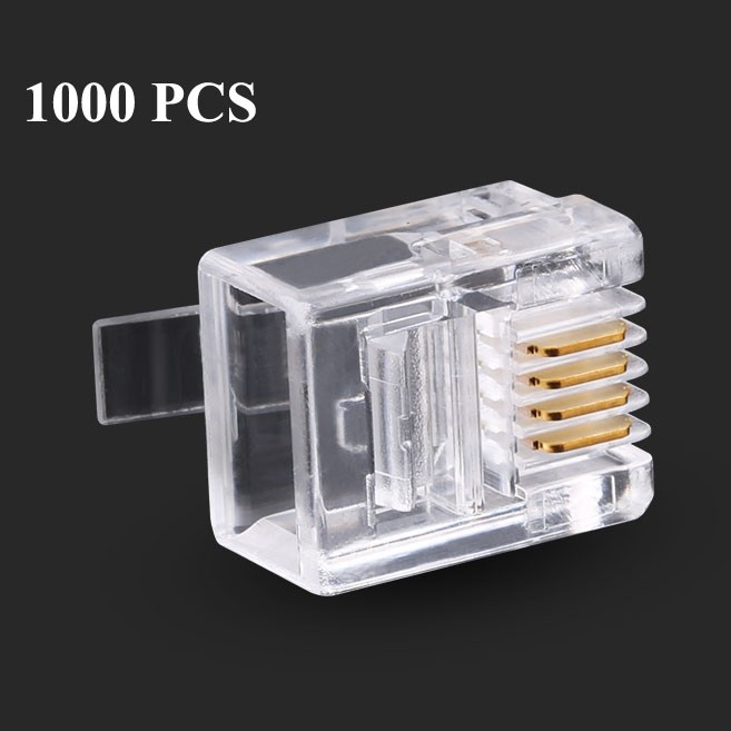 Gold-Plated RJ11 Modular Telephone Plug Connector for Solid Cable, 1000pcs Pack
