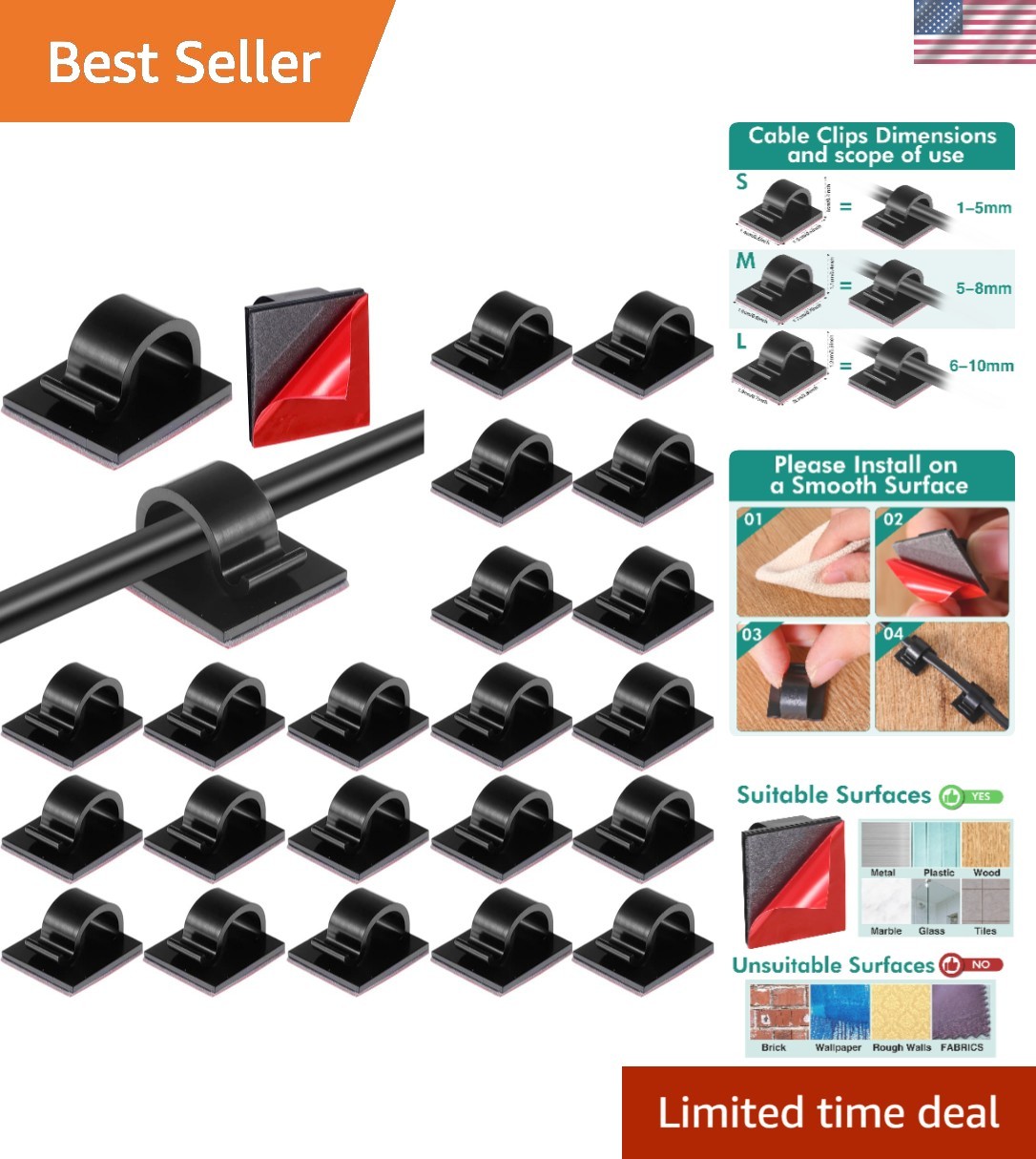 60 Pieces Mini Cable Clips Hooks Christmas Light Clips Self Adhesive Light Ho...