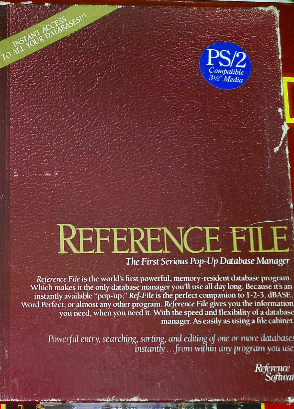 1988 Reference File Software Program IBM PC Pop-up database manager 3 1/2" disks
