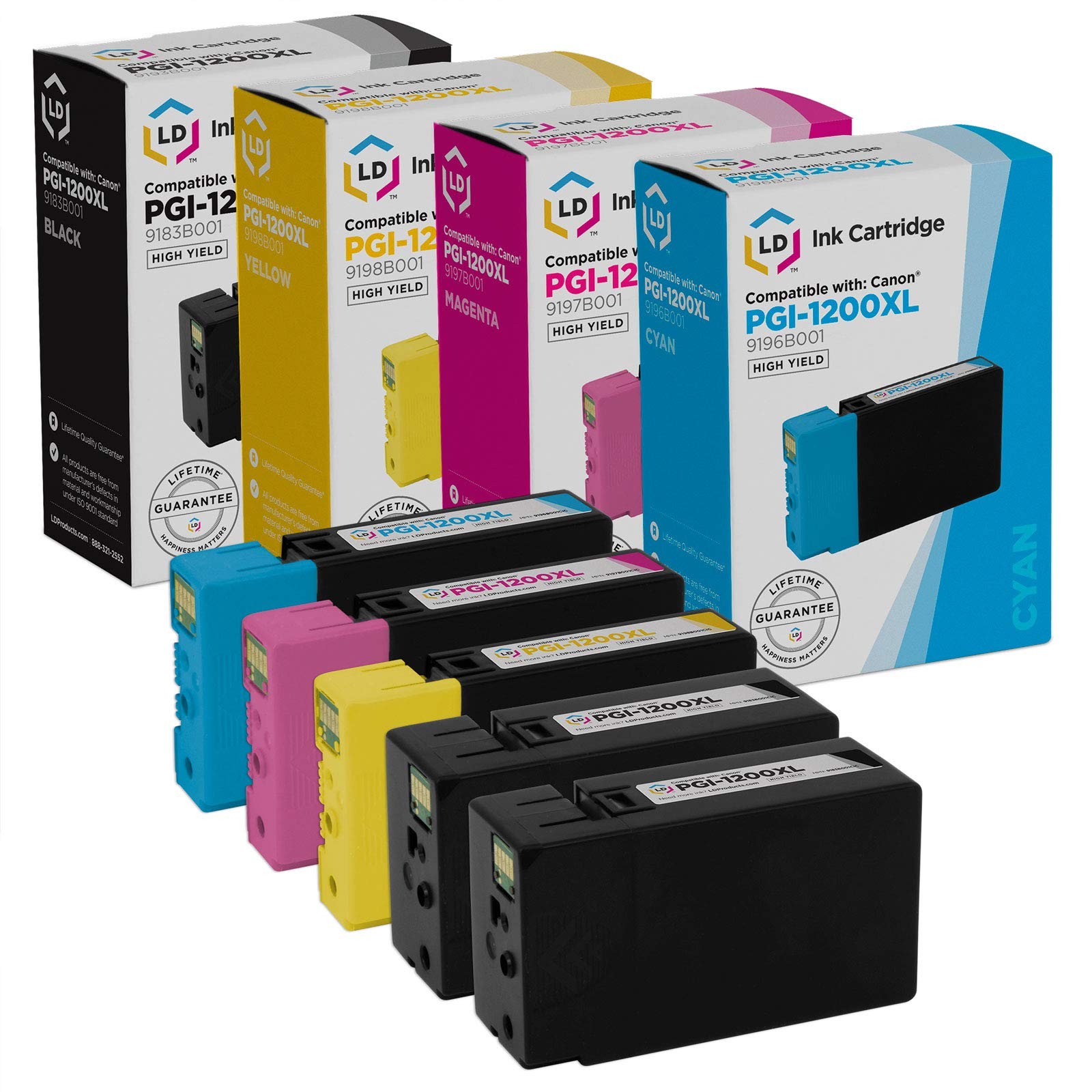 LD Ink for Canon PGI-1200XL HY Set of 5: 9183B001 9196B001 9197B001 9198B001