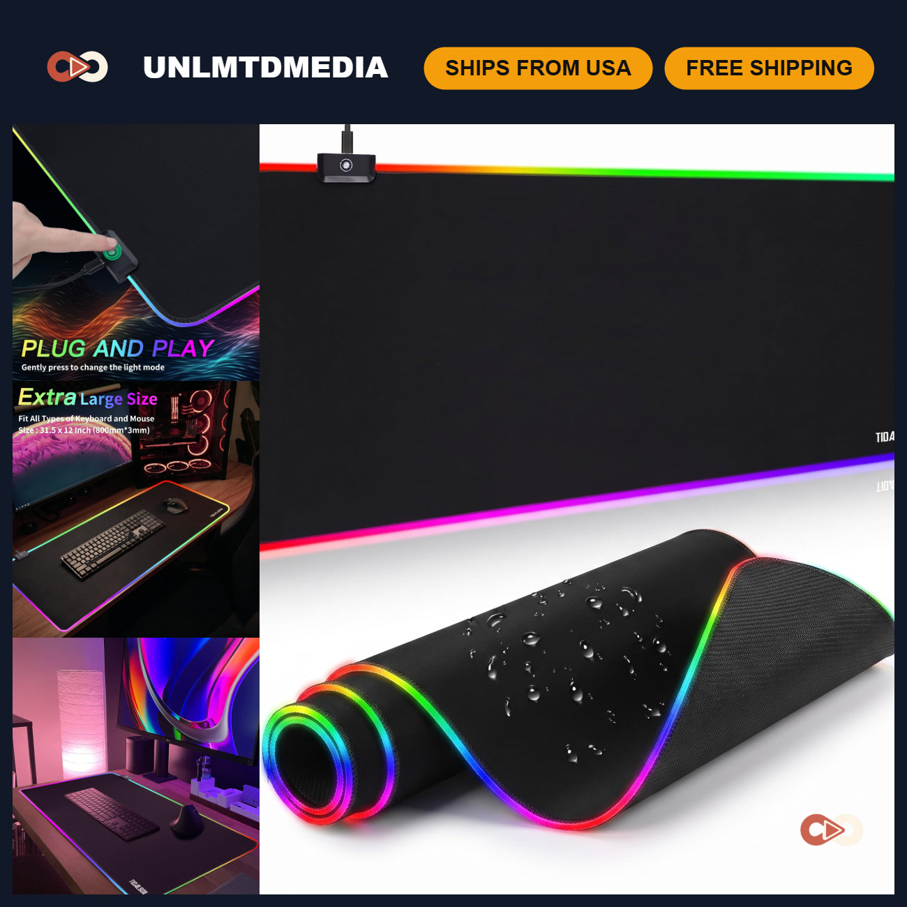 Extended RGB Gaming Mouse Pad 31.5x11.8 in LED Desk Mat - Black, Large Surface