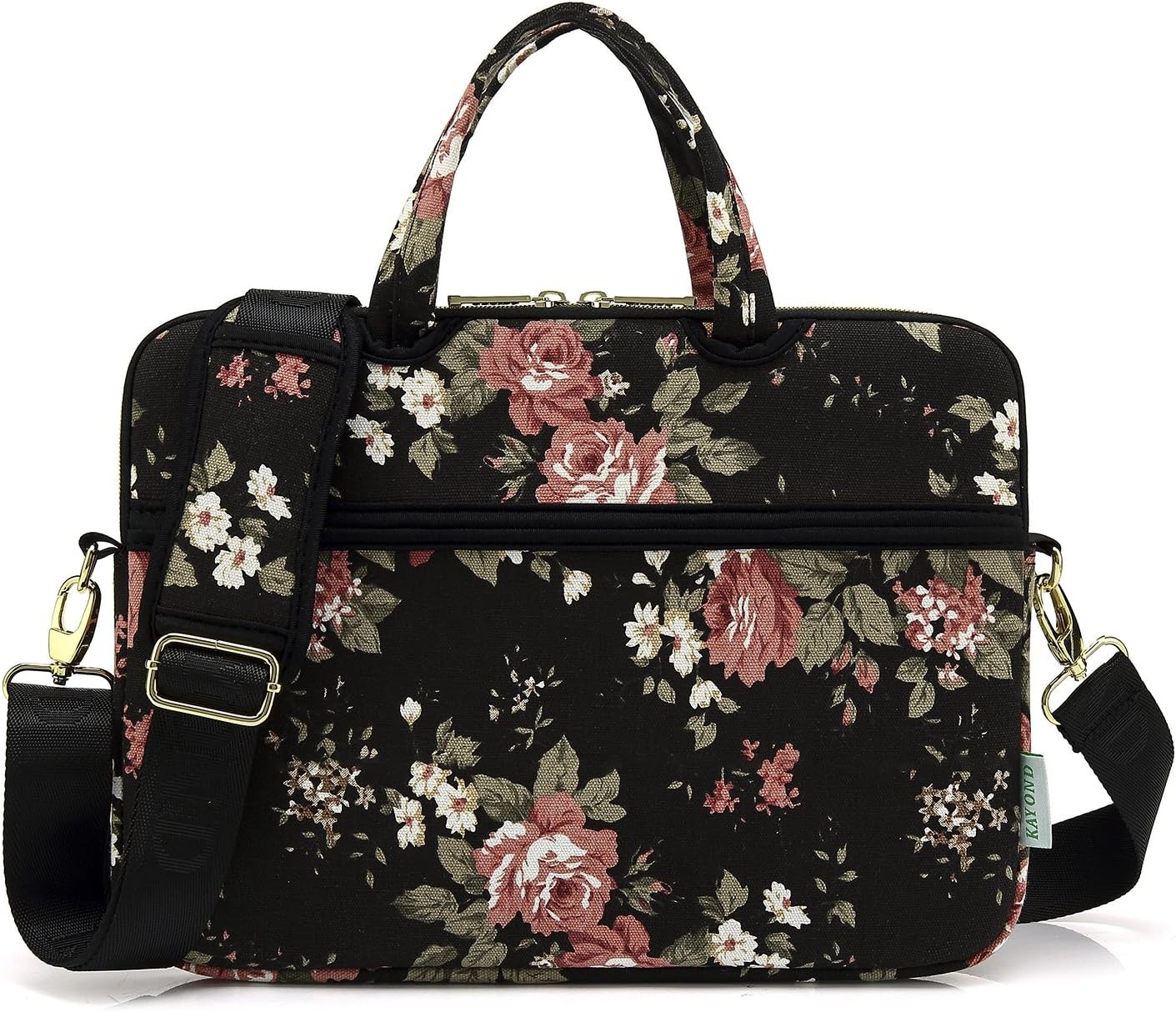 Black C Rose Patten Water Resistant Laptop Shoulder Messenger Bag Case Sleeve fo