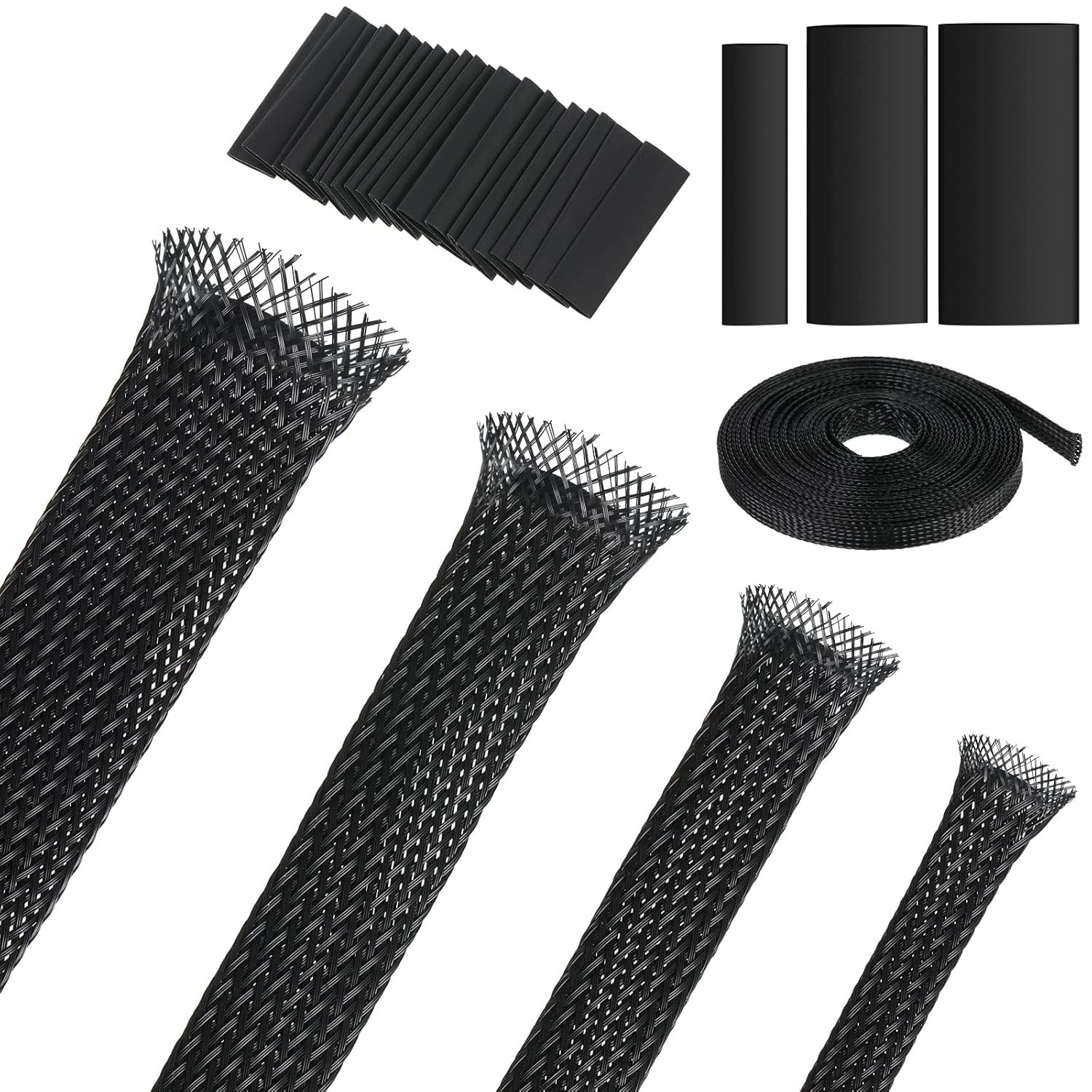 65.6ft Expandable Braided Cable Sleeve Black Multi Size Braided Wire Protection