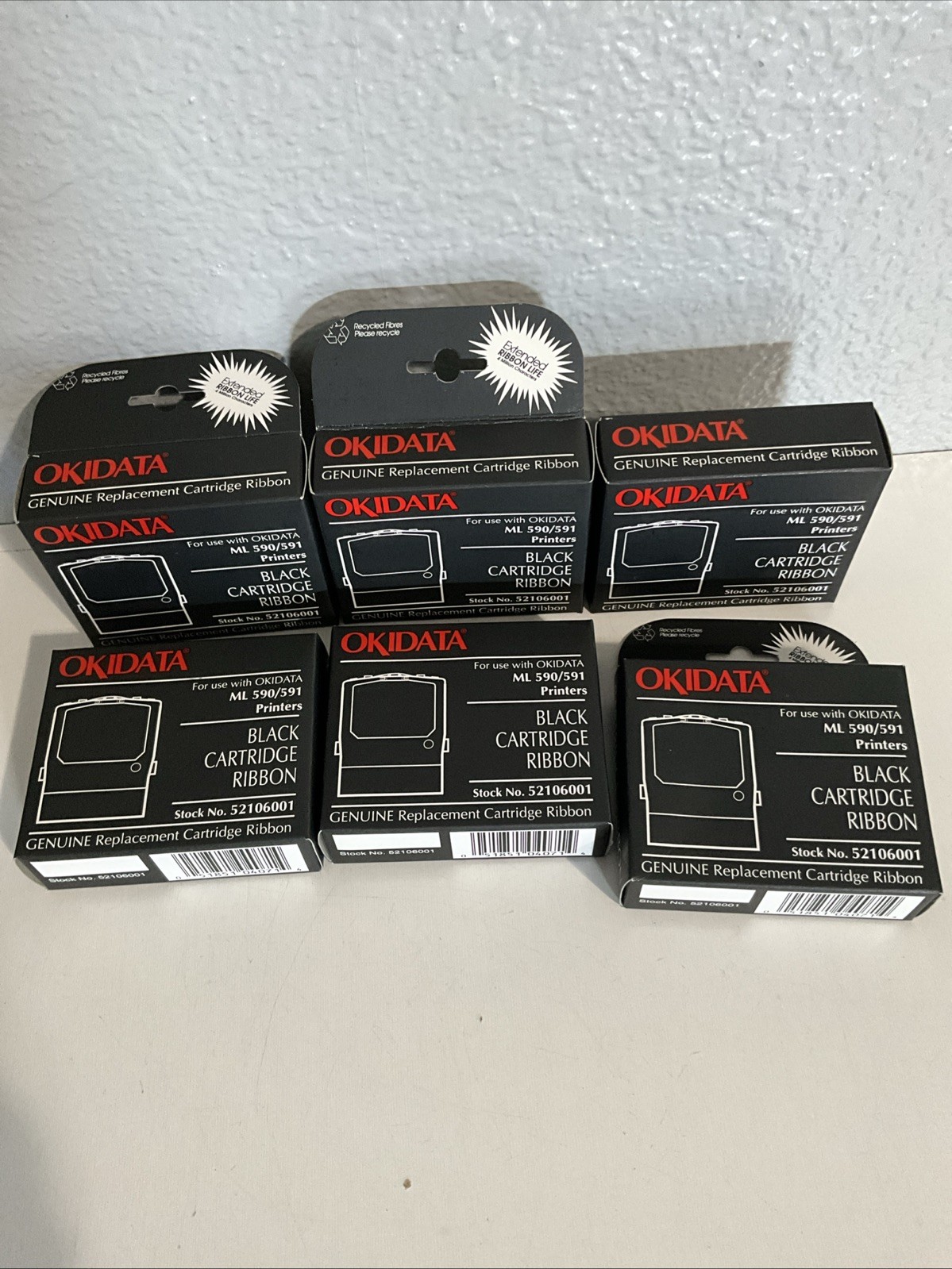 Okidata 590/591 Genuine Black Cartridge Ribbon 52106001 Lot Of 6 New