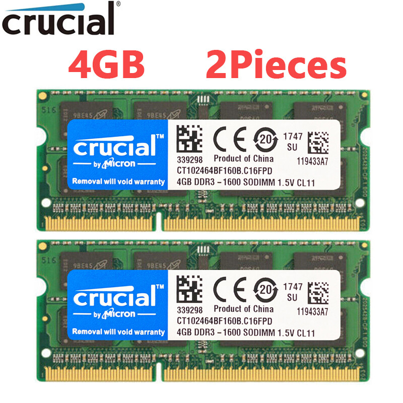 Crucial 8GB Kit 2 x 4GB DDR3 1600MHz PC3-12800 Laptop RAM Sodimm Memory 1.5V 