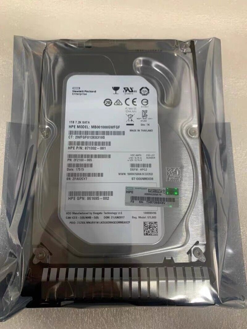 HPE 862128-001 1TB 861691-B21 SATA 6G 3.5 LFF Midline 7.2K Smart Carrier HDD NEW