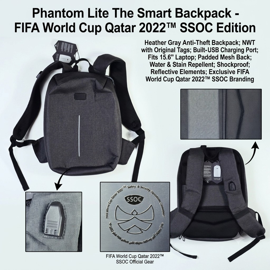FIFA World Cup Qatar 2022 SSOC Phantom Lite Smart Backpack Anti-Theft Laptop NWT