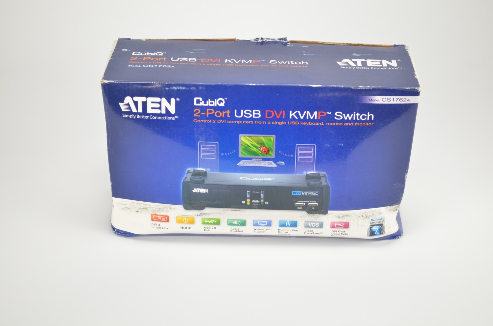 NEW Aten CubiQ CS1762A 2-Port USB DVI KVMP Switch Some box damage.